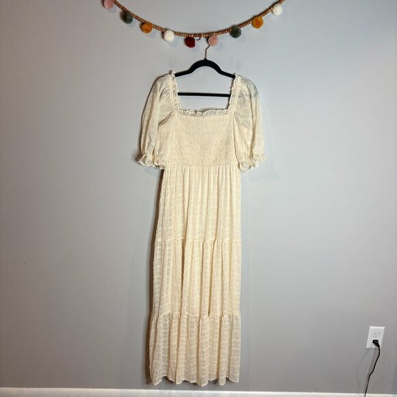 Moon River metallic plaid puff sleeve smocked dress - Picture 2 of 6